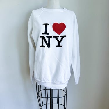 Vintage 1980s I love NY White Crewneck Sweatshirt / XL 