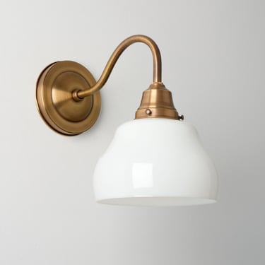 Gooseneck Wall Sconce - White Glass Gourd Shade - Task Lighting - Brass Wall Lamp - Kitchen Lighting 