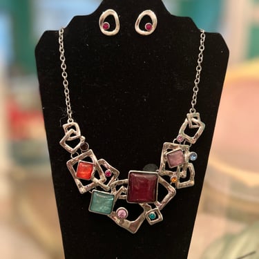 Modern Abstract Silver Necklace Set 