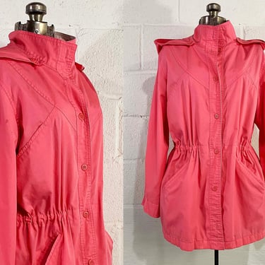 Vintage London Fog Pink Jacket Spring Windbreaker Cinched Waist Hooded Coat Preppy 80s Aesthetic 1980s Large XL 