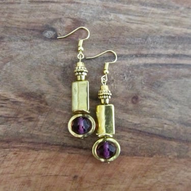 Gold and purple crystal earrings 