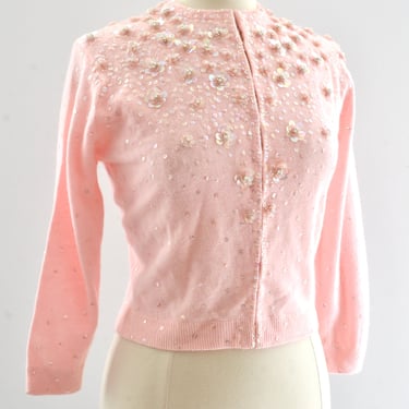 Vintage 50's Pink Beaded Cardigan