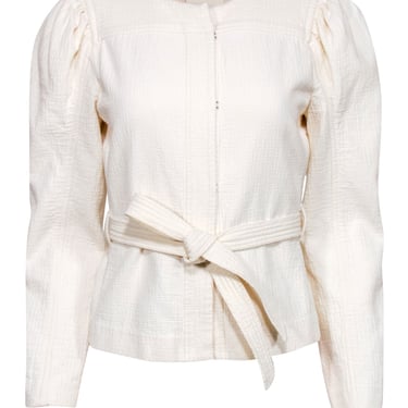 La Vie Rebecca Taylor - Cream Linen Cropped Summer Jacket w/ Tie Sz M