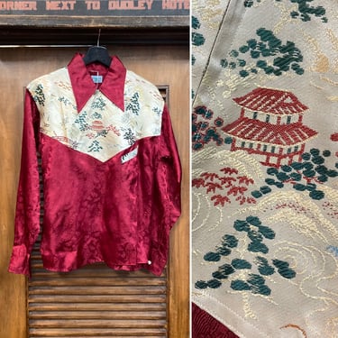 Vintage 1940’s -Deadstock- Two-Tone Japan Satin Souvenir Tour Dragon Shirt, 40’s Pullover, Vintage Clothing 