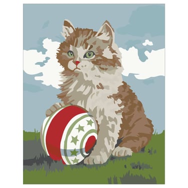 2.5'' x 3.5'' Paint By Number Style Cat and Ball Magnet