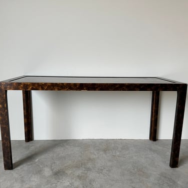 Vintage  Parsons - Style Faux Tortoise Shell Finish  Brass Top Console Sofa Table 
