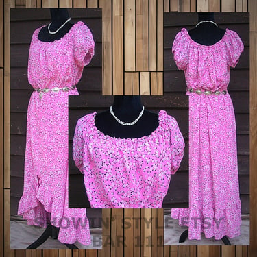 Women's Vintage Retro Western Sundress by Bar 111, Short Sleeved Slip-On, Pink & White Floral Print, Tag Size XLarge (see meas. below) 