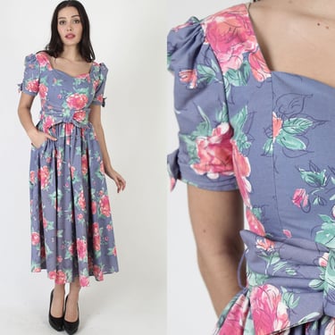 Traditional Authentic Laura Ashley Floral Prom Dress With Matching Belt And Pocket 