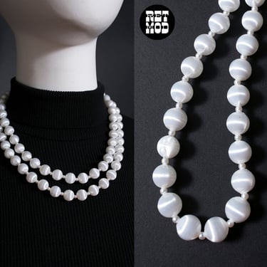 Vintage White Satin Looking Lightweight Beaded Necklace 