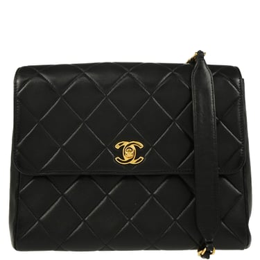 Chanel 1996-1997 Black Lambskin Straight Flap Shoulder Bag