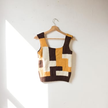 1970s Homemade Colorblock Vest / Knit Sleeveless Tank Top 