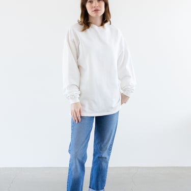 Vintage 90s White Crew Sweatshirt | Oarsman 913 Unisex Terry Interior Blank Cozy Fleece Sweat | Made in USA | M | 