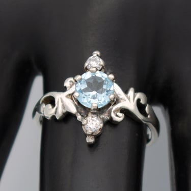 60's topaz & cubic zirconia sterling size 7.5 vine ring, romantic 925 silver gemstones bling ring 