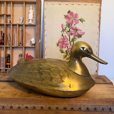 Free shipping within continental US - vintage mid century modern style brass duck with lid and bowl 