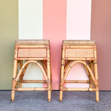 Pair of Island Style Rattan Bar Stools