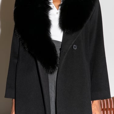 GIANFRANCO FERRE 90s Black Wool Coat w/ Fox Trim