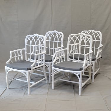 Vintage Painted McGuire Bamboo Armchairs - Set of 4