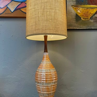 Mid Century Ceramic Table Lamp with Orange Glaze