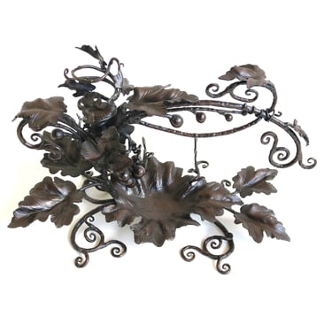 Antique Wine Theme Desk Top Pen Ink Stand Wrought Iron Bunch Of Grapes Leaves Arts & Crafts Inkwell Blacksmith Hand-Crafted Jewelry Display 