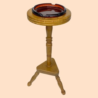 Vintage Ashtray Stand Retro 1960s Mid Century Colonial + Brown Wood Frame + Tripod Base + Amber Glass Ashtray + Cigars/Cigarettes + Decor 