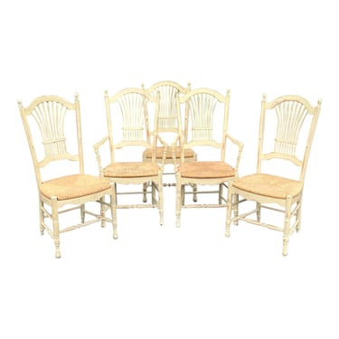 Vintage Habersham Wheat Sheaf Rush Seat Dining Chairs - Set of 6 