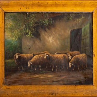 W. Benson American School Flock of Sheep Oil