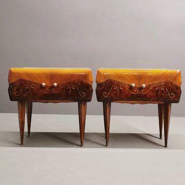 Pair of Art Nouveau Nightstands, Paolo Buffa Bedside Tables, Italian Design, Made in Italy 60's 