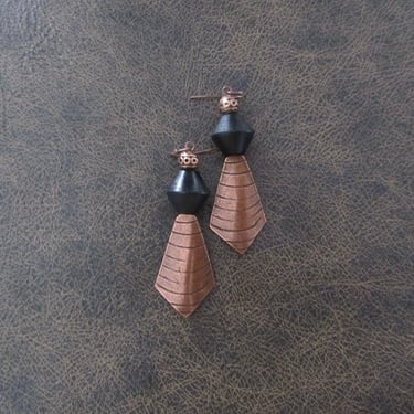 Etched copper ethnic earrings 