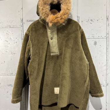 Vintage WW2 Parka field liner fleece fur lined olive green military army size Medium 1940s world war 2 