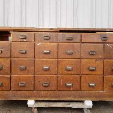 Vintage Wood Bank of Drawers Cabinet