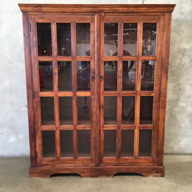 Vintage Rustic Farmhouse Cabinet w/ Glass Doors