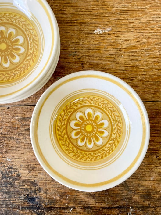 Yellow + White Royal China Casablanca Cavalier Ironstone Yellow Flower Side Dishes | 1960s Dish Sunflower Soup Bowls | Salad Bowl | Retro 
