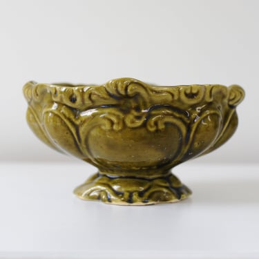 Olive Green Ornate Pedestal Planter 