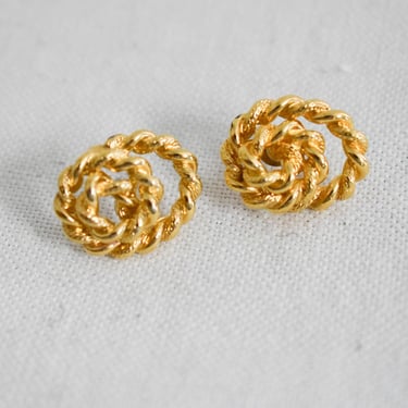 1990s Gold Rope Twist Pierced Earrings 