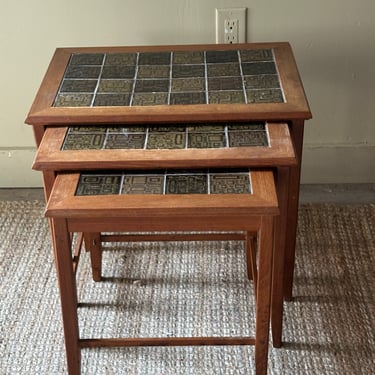 Tile top teak nesting tables