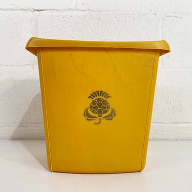 Vintage Plastic Waste Basket Mustard Yellow Gold Thistle Trash Can Retro Storage Office Crafts Bathroom 1970s 70s 