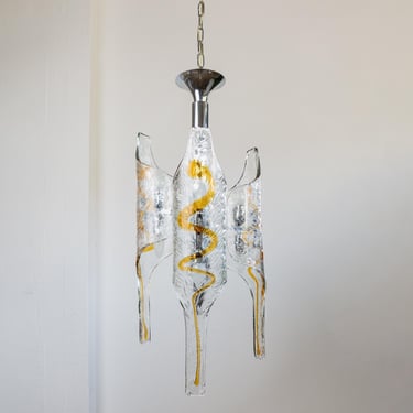 XXL Vintage Chandelier Murano Glass by Toni Zuccheri for Mazzega – Italy 1970s - Clear, amber glass, chrome – MCM Ceiling Lamp 