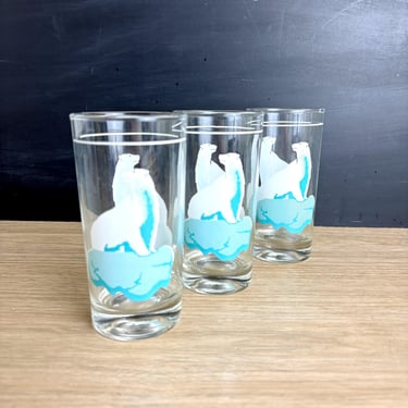 Polar bear printed tumbler drinking glasses - set of 3 - MCM vintage barware 