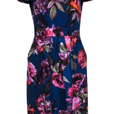 Moulinette Soeurs - Navy Floral Print Satin Short Sleeve Dress Sz 4