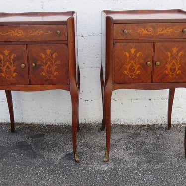 French Inlay Tall Nightstands Side End Bedside Tables Commodes a Pair 5357