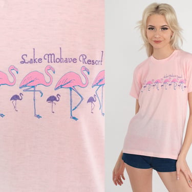 Pink Flamingo Shirt 80s Lake Mohave Resort T-Shirt Arizona Nevada Graphic Tee Tourist Travel Tshirt Single Stitch Thin Vintage 1980s Small 