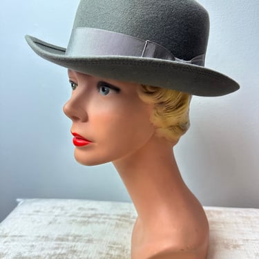 Vintage 1950s ladies gray felt hat Women Fel? Hat Bucket Hat Vintage Bowler Wool Hat with  main image 2