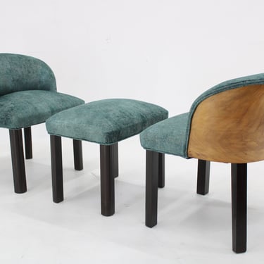 1940s Pair of Chairs with Stool, Italy / Mid-century / Green Colour / Vintage Chairs / 