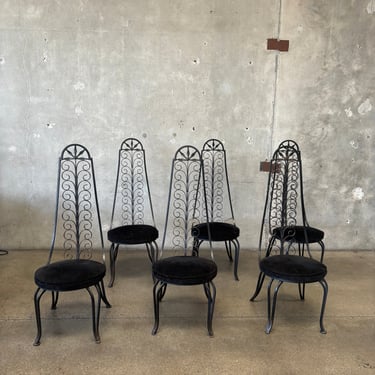 Set of Six Mid Century Arthur Umanoff High Back Iron Chairs