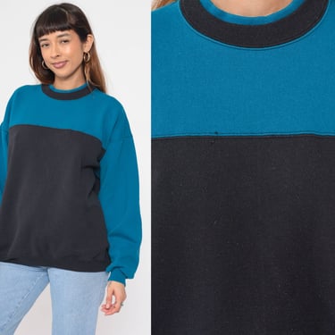 90s Ringer Sweatshirt Black Blue Color Block Striped Sportswear Pullover Shirt 1990s Vintage Athleisure Oversized Extra Large xl 