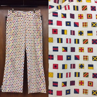 Vintage 1960’s Semaphore Flag Symbols Ivy League Pants, Nautical Print, Yacht Club, Danby’s Florida, Vintage Clothing 