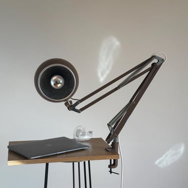 Vintage Industrial Table Lamp / Mid Century Adjustable Architect Desk Lamp / Brown Metal Lamp / Made in Yugoslavia / 1970s 
