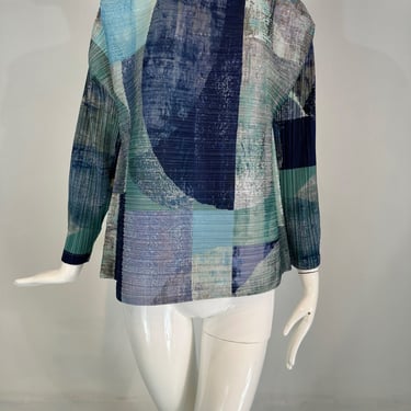 Issey Miyake Pleats Please Blue Grey Modernist Long Sleeve Top 5