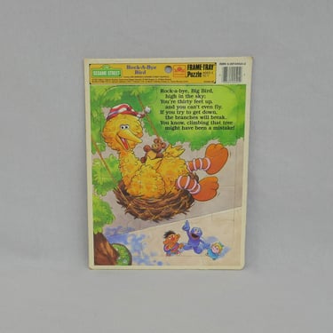 1989 Rock-A-Bye Big Bird Puzzle - Golden Frame Tray - Sesame Street Ernie Grover - 11 Pieces - Vintage 1980s 
