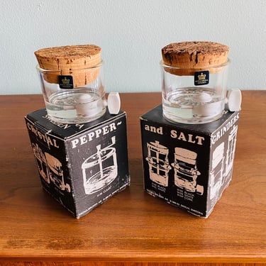 Vintage Royal Krona Sweden salt grinder (2 available) / crystal salt mill with natural cork and original box / 1970s unique 